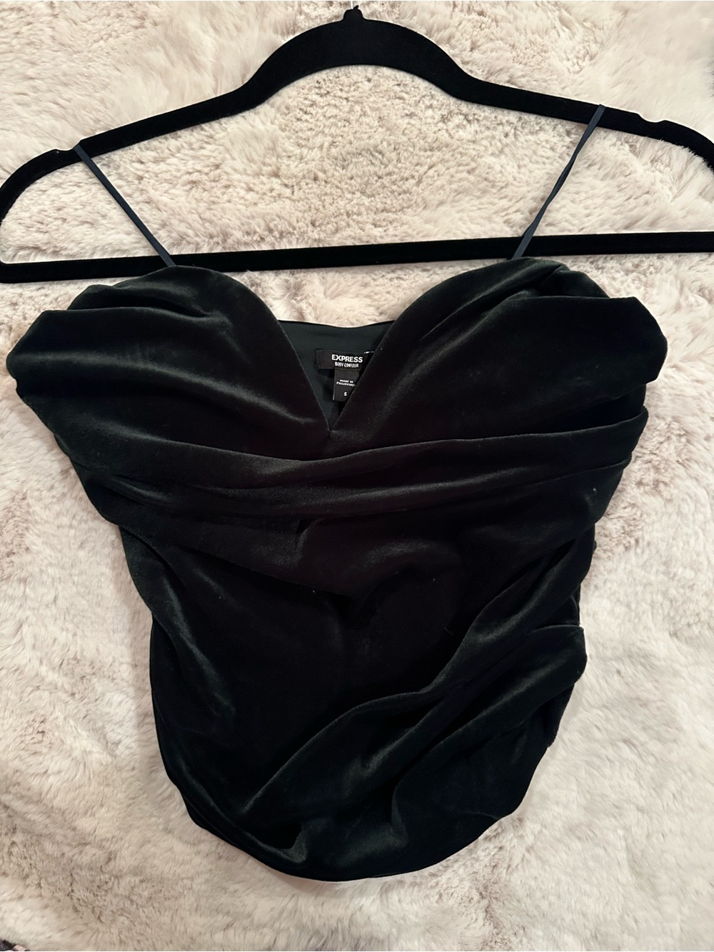 Express Green/Emerald Velvet Strapless Top